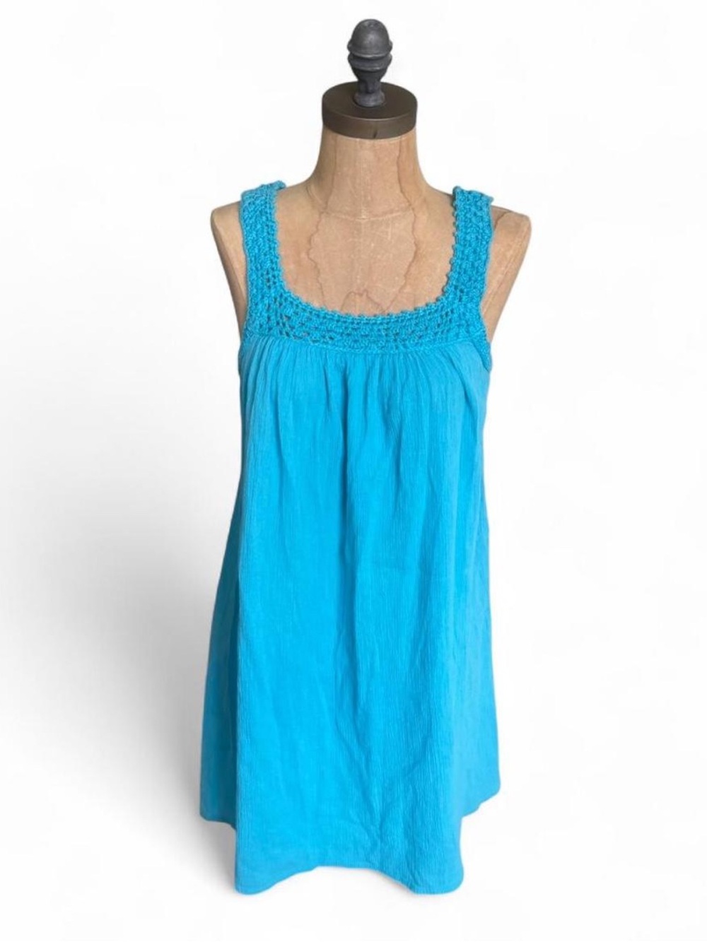 Y2K Roxy Turquoise Crochet-Trim Tank Mini Dress